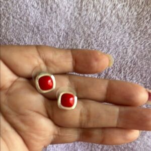 Red and Silver Stud Earrings